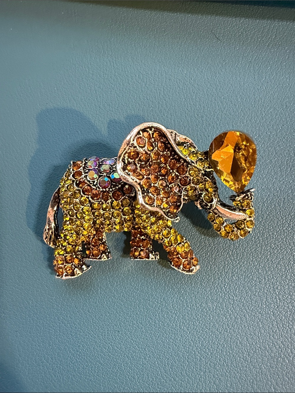 Jeweled Elephant Brooch in Amber and Gold